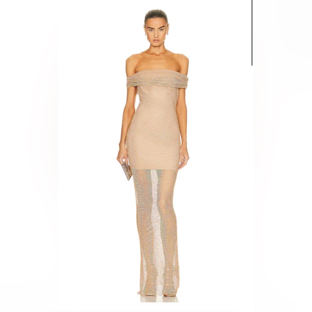 Self portrait nude diamanté off the shoulder maxi